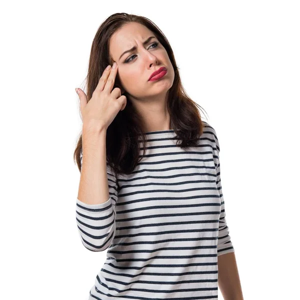 Pretty young girl making suicide gesture — Stock Photo, Image
