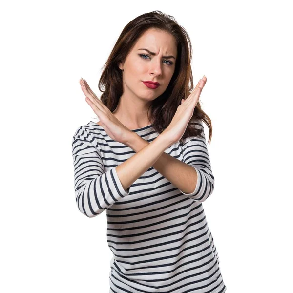 Pretty young girl making NO gesture — Stock Photo, Image