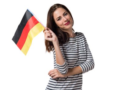 Pretty genç kız Almanya bayrağı tutarak