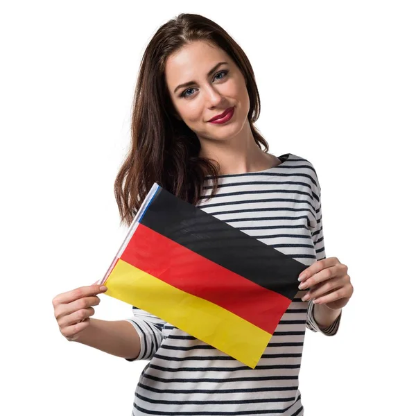 Pretty young girl holding a germany flag — Stock Photo, Image