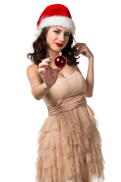 Mulher bonita segurando bolas de Natal — Fotografia de Stock