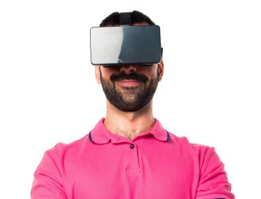 Renkli elbise Vr gözlükle adamla