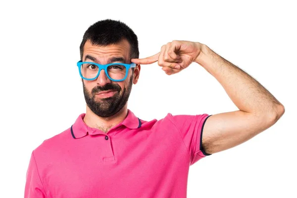 Man with colorful clothes making crazy gesture — Stock Photo, Image