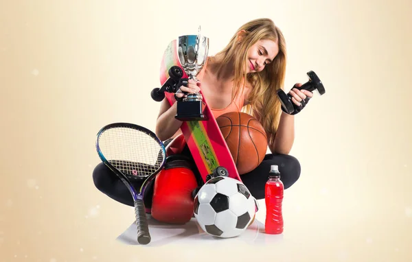 Σπορ κορίτσι με πολλά είδη αθλητισμού — Φωτογραφία Αρχείου