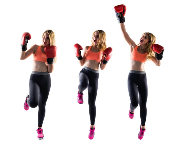 Щаслива дівчина з боксерськими рукавичками — стокове фото