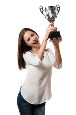 Pretty genç kız bir kupa holding