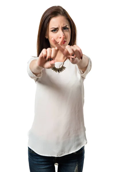 Pretty young girl making NO gesture — Stock Photo, Image