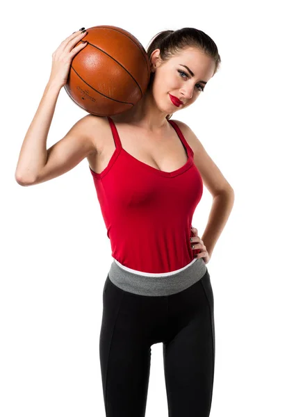 Pretty sport woman playing basketball — Stock Photo, Image