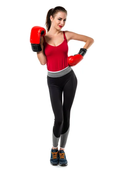 Mujer bastante deportiva con guantes de boxeo —  Fotos de Stock