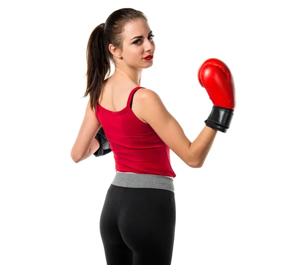 Pretty sport woman with boxing gloves — Stock Photo, Image