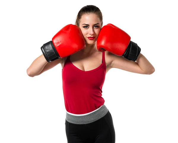 Szép sport nő Box kesztyű — Stock Fotó