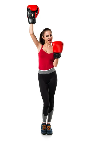 Mujer bastante afortunada deporte con guantes de boxeo —  Fotos de Stock