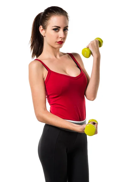 Mujer bastante deportiva haciendo levantamiento de pesas —  Fotos de Stock