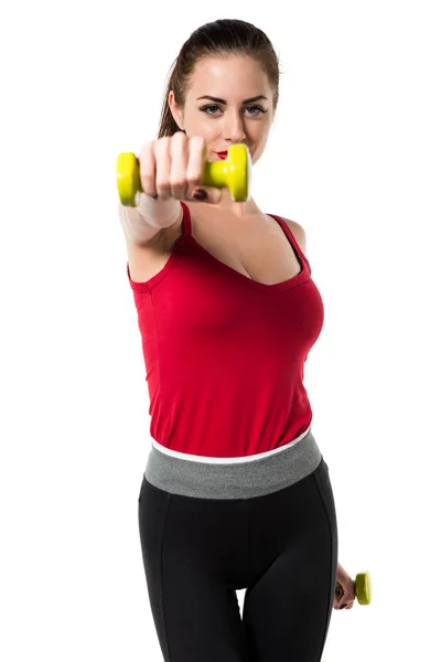 Mulher bonita esporte fazendo levantamento de peso — Fotografia de Stock