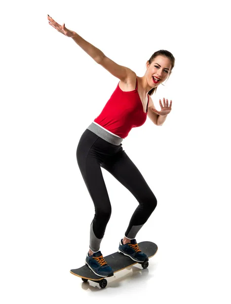 Woman piękny sport z skate — Zdjęcie stockowe