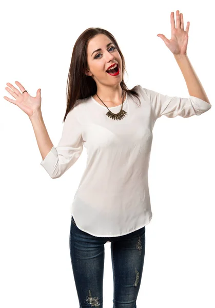 Pretty young girl making surprise gesture — Stock Photo, Image