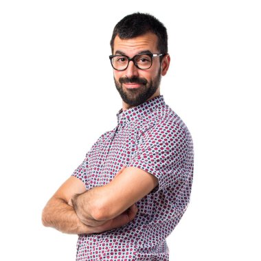 Kollarını ile gözlüklü adam geçti