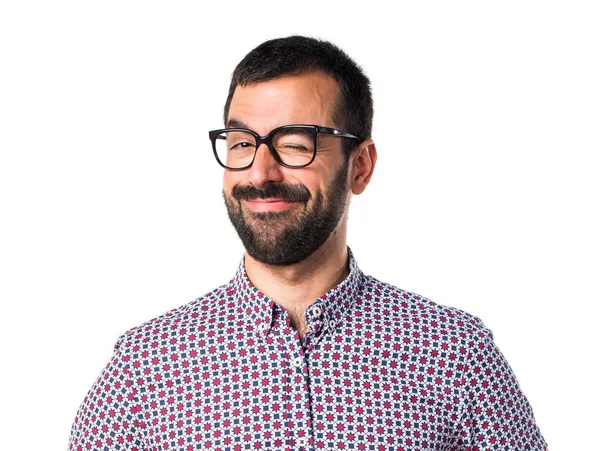 Muž s brýlemi mrkání — Stock fotografie