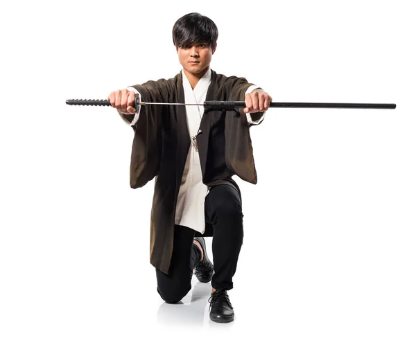 Samurai asiático hombre con katana —  Fotos de Stock