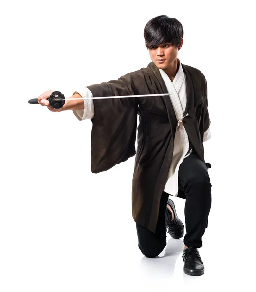 Samurai asiático hombre con katana — Foto de Stock