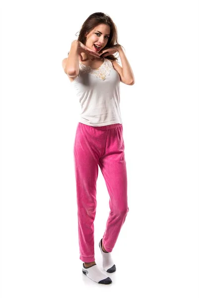 Pretty brunette girl with pajamas — Stock Photo, Image