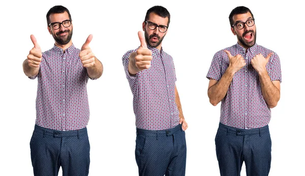 Muž s brýlemi s palcem nahoru — Stock fotografie