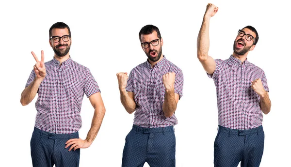 Uomo fortunato con gli occhiali — Foto Stock