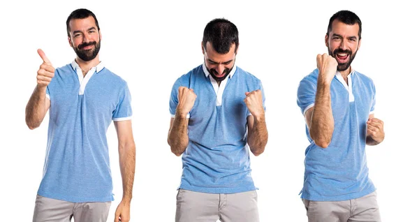 Uomo fortunato con camicia blu — Foto Stock