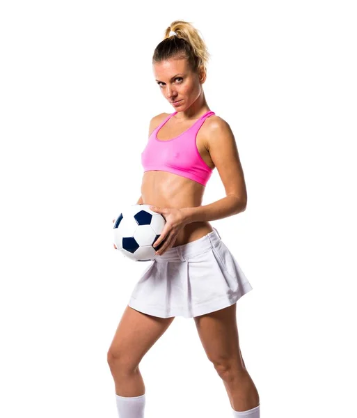 Belle fille footbal joueur — Photo