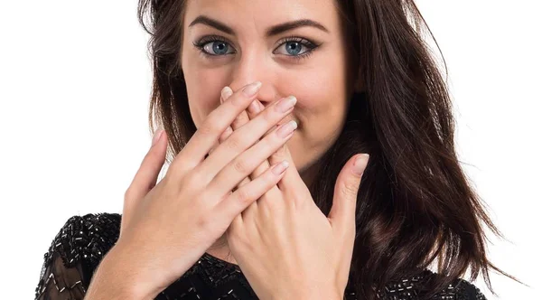 Pretty young girl covering her mouth — Stock Photo, Image