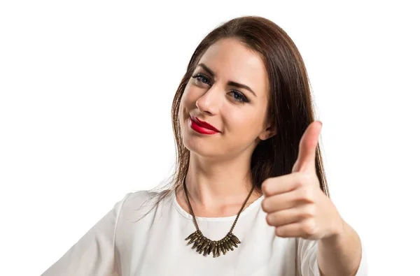 Pretty young girl with thumb up — Stock Photo, Image