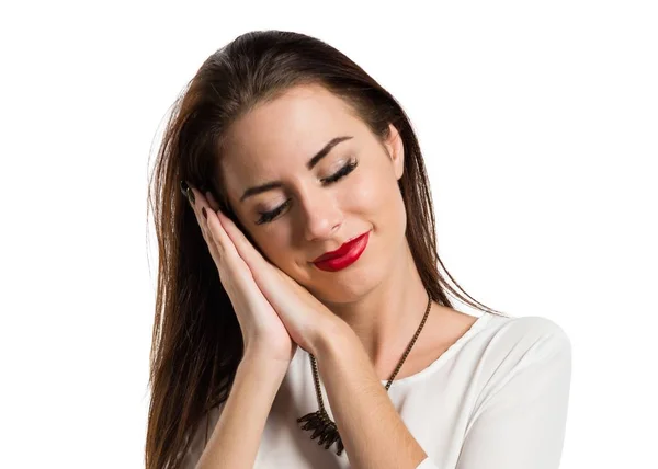 Menina bonita fazendo gesto de sono — Fotografia de Stock