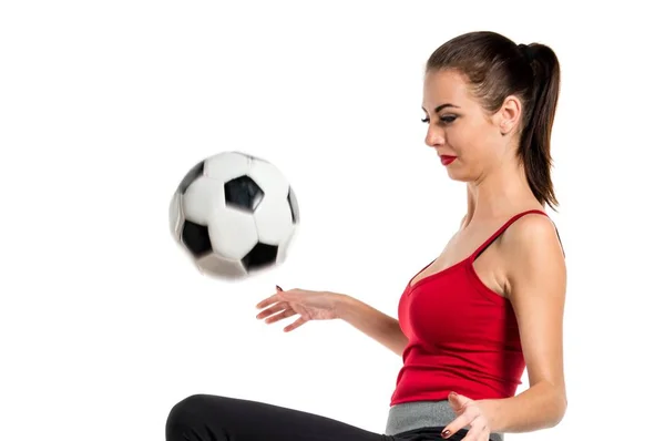 かなりスポーツ サッカー ボールを保持している女性 — ストック写真
