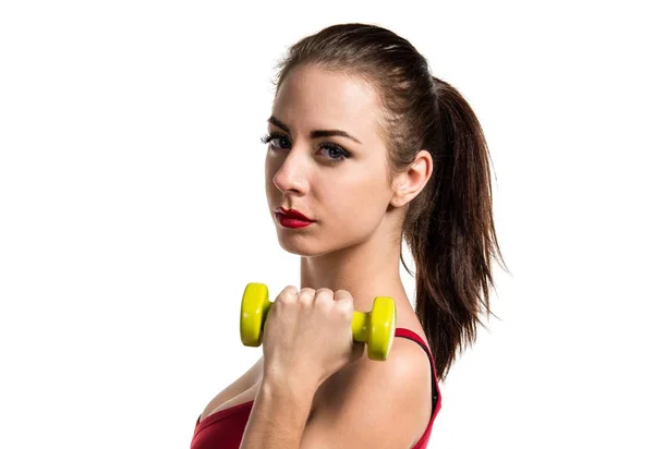 Pretty sport woman making weightlifting — Stock Photo, Image