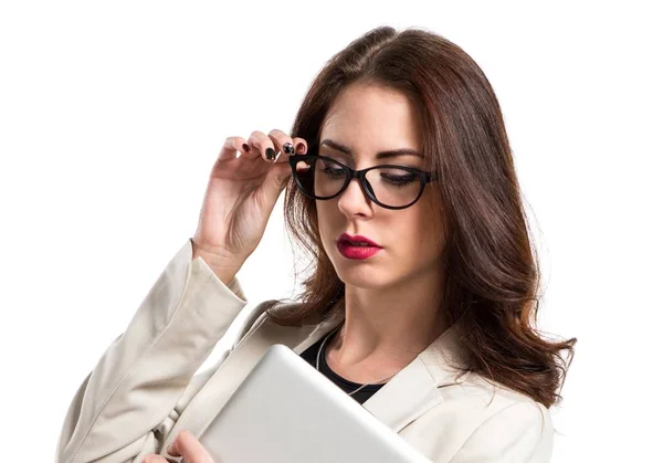 Pretty young business woman with glasses — Stock Photo, Image