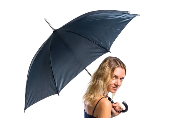 Menina loira bonita segurando um guarda-chuva — Fotografia de Stock