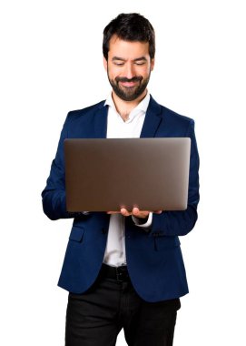 dizüstü bilgisayar ile yakışıklı adam