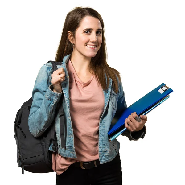 Glücklich teen student girl holding books — Stockfoto