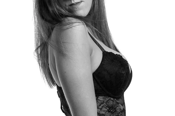 란제리에 섹시 한 갈색 머리 소녀 — 스톡 사진