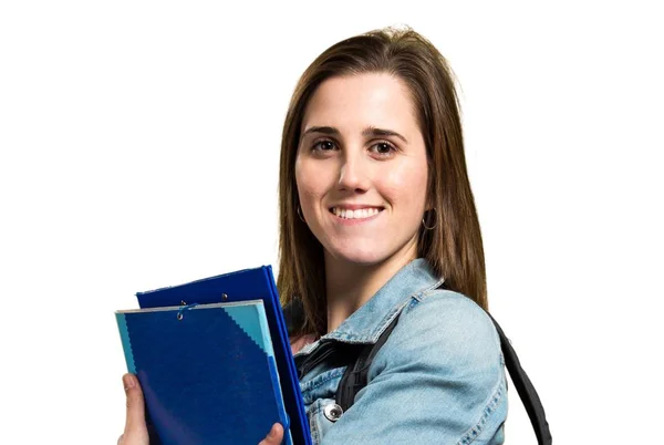 Glücklich teen student girl holding books — Stockfoto