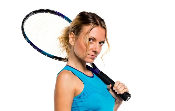 Blond kvinna spela tennis — Stockfoto