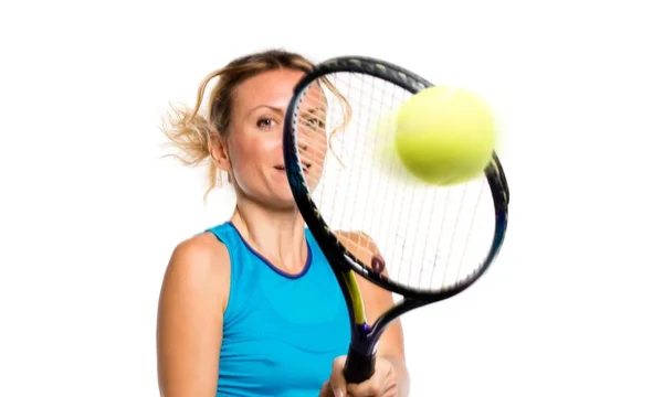 Mujer rubia jugando tenis — Foto de Stock