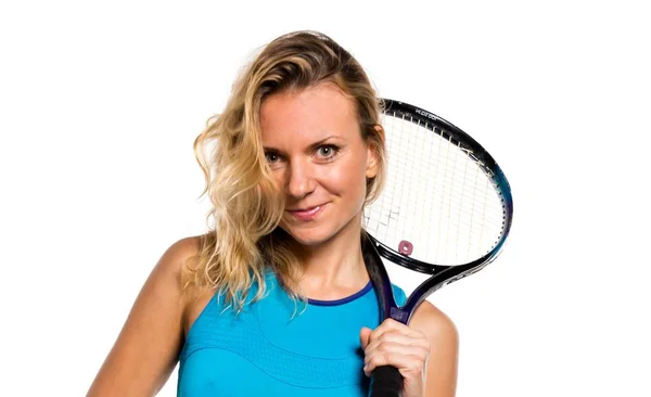 Blond kvinna spela tennis — Stockfoto