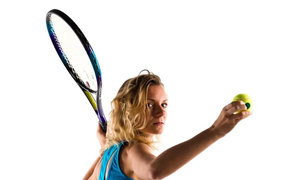 Blond kvinna spela tennis — Stockfoto