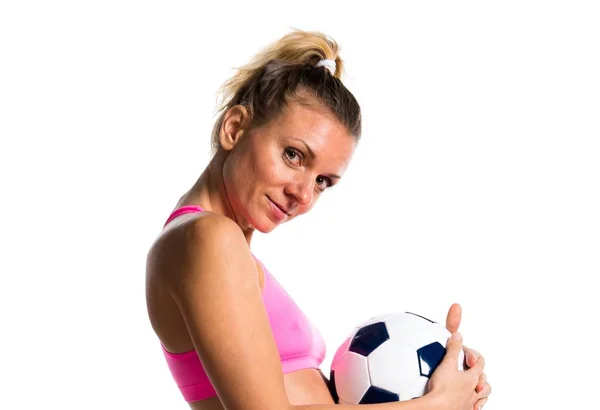 Bella ragazza giocatore di calcio — Foto Stock