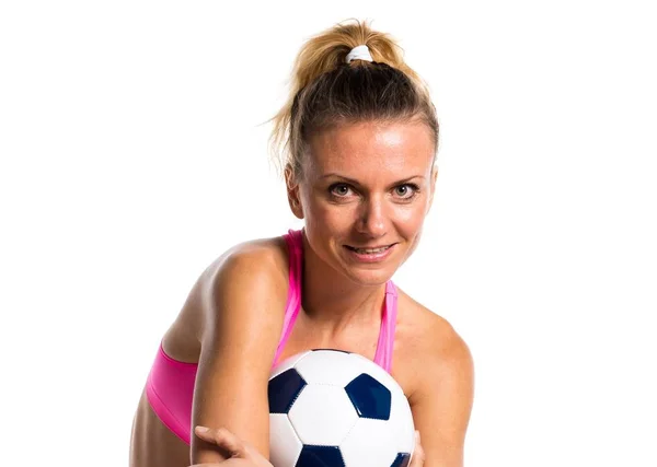 Menina bonita jogador de futebol — Fotografia de Stock