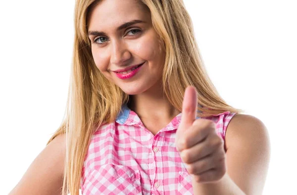 Blonde girl with thumb up — Stock Photo, Image