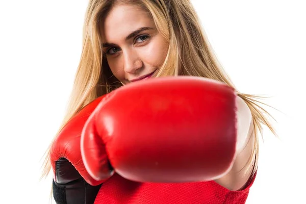 Блондинка з боксерськими рукавичками — стокове фото