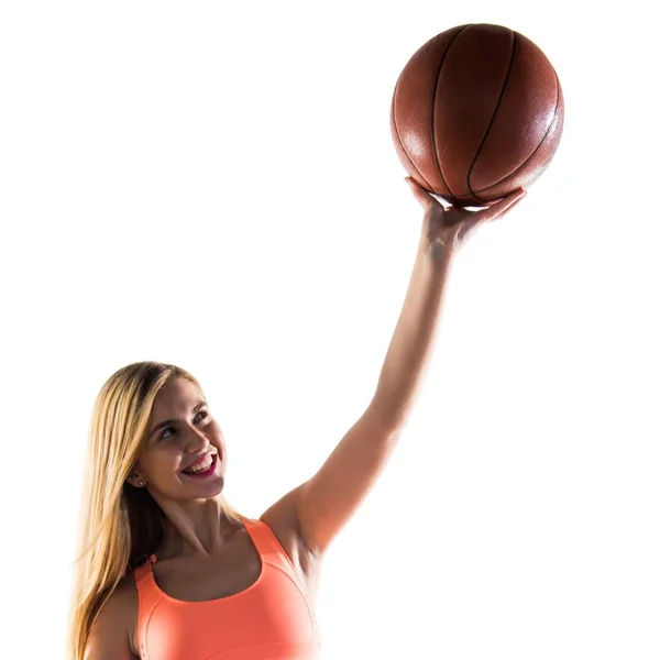 Blonde girl playing basketball — Stock Photo, Image