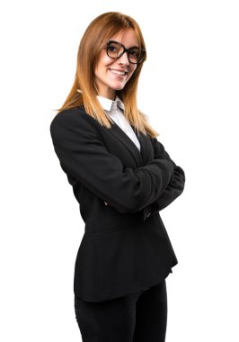 genç iş kadını kollarını ile geçti